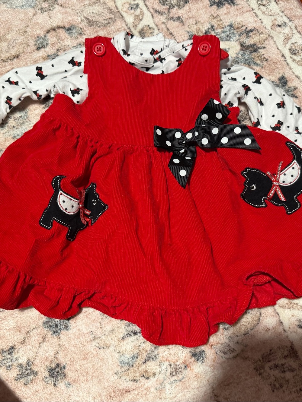 Good Lad Red Corduroy Dress with Black Cat Lining